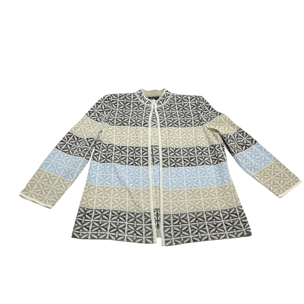 Misook Sweater Knit Blazer Jacket M Neutral Geometric Office Career Mature